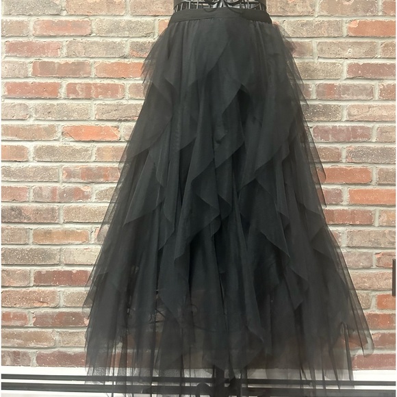 Tulle A-line 2 Layer Tiered Skirt, Black Skirt With Elastic Waist Size Large - Picture 1 of 5